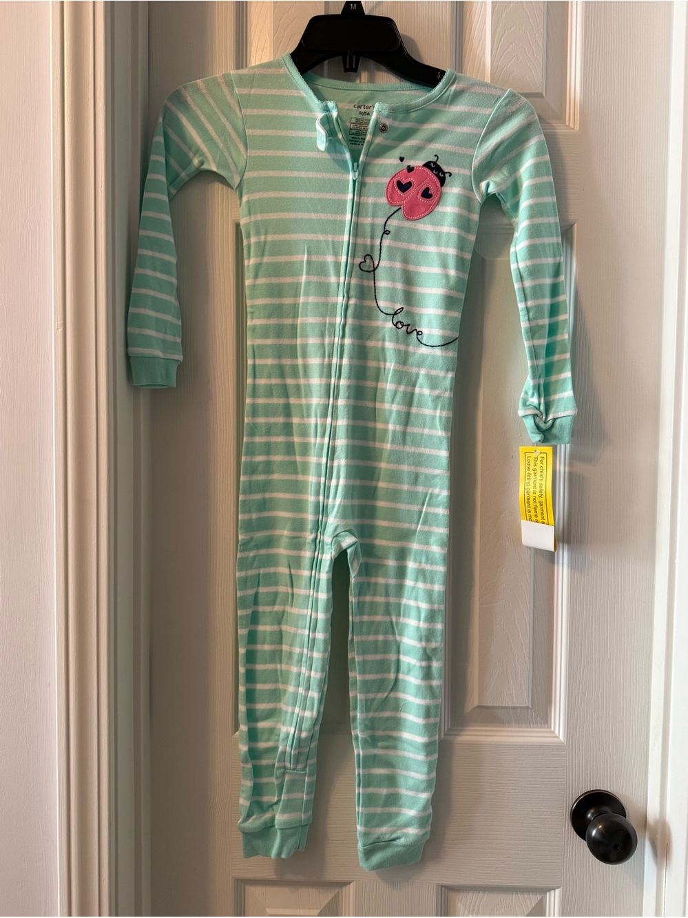 Carter's Mint and White Stripe One-Piece Footie with Pink Heart Balloon